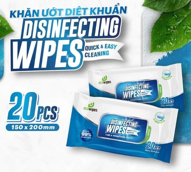  Khăn ướt diệt khuẩn EcoWipes 60 tờ hương chanh sả 