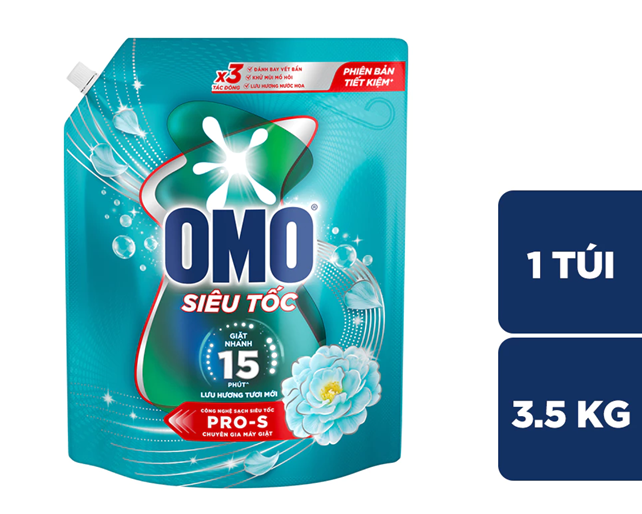  Nước giặt Omo Siêu Tốc đầu tiên tại Việt Nam, được thiết kế riêng cho chu trình giặt nhanh Chai 1.2KG-Túi 3.4KG 