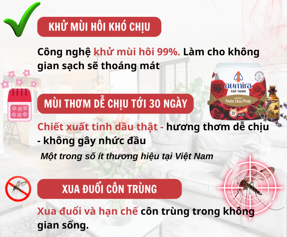  Lọ tỏa hương Aumira 180g hương thơm tự nhiên dễ chịu, sáp thơm phòng khử mùi thế hệ mới 45 ngày 