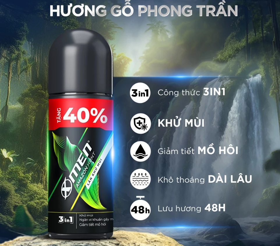  [TĂNG 40% DUNG TÍCH] Lăn khử mùi XMen 70ml/chai Amazon/Vegas/Wood/Fire - Hương Thơm Nam Tính, Khô Thoáng Dài Lâu 