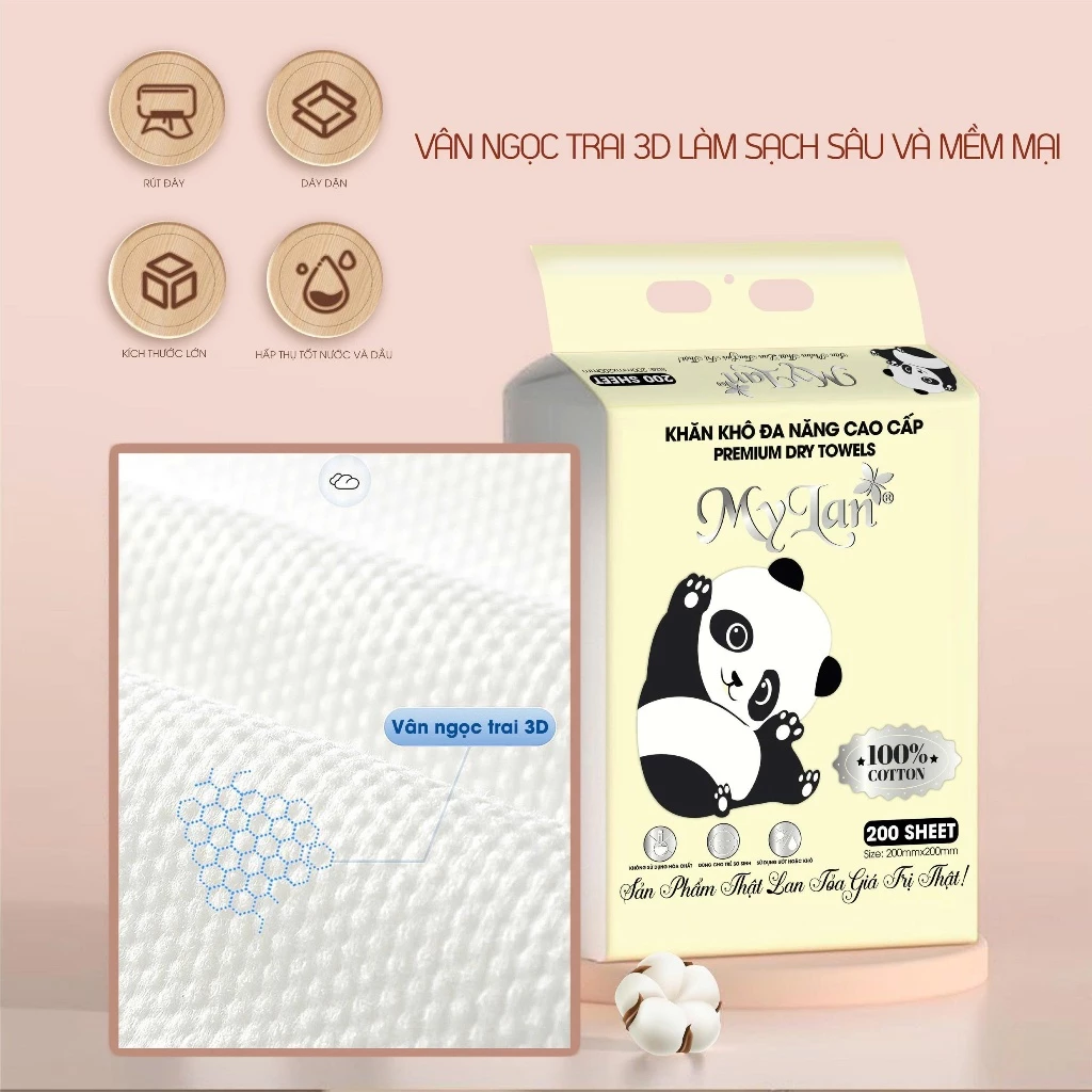  Khăn Cotton MyLan Cao Cấp 200 Tờ 