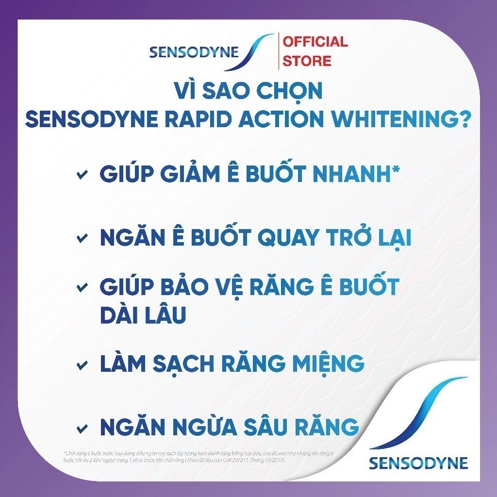  Kem đánh răng SENSODYNE Rapid Action Whitening 100g giảm ê buốt nhanh và làm trắng răng tự nhiên 