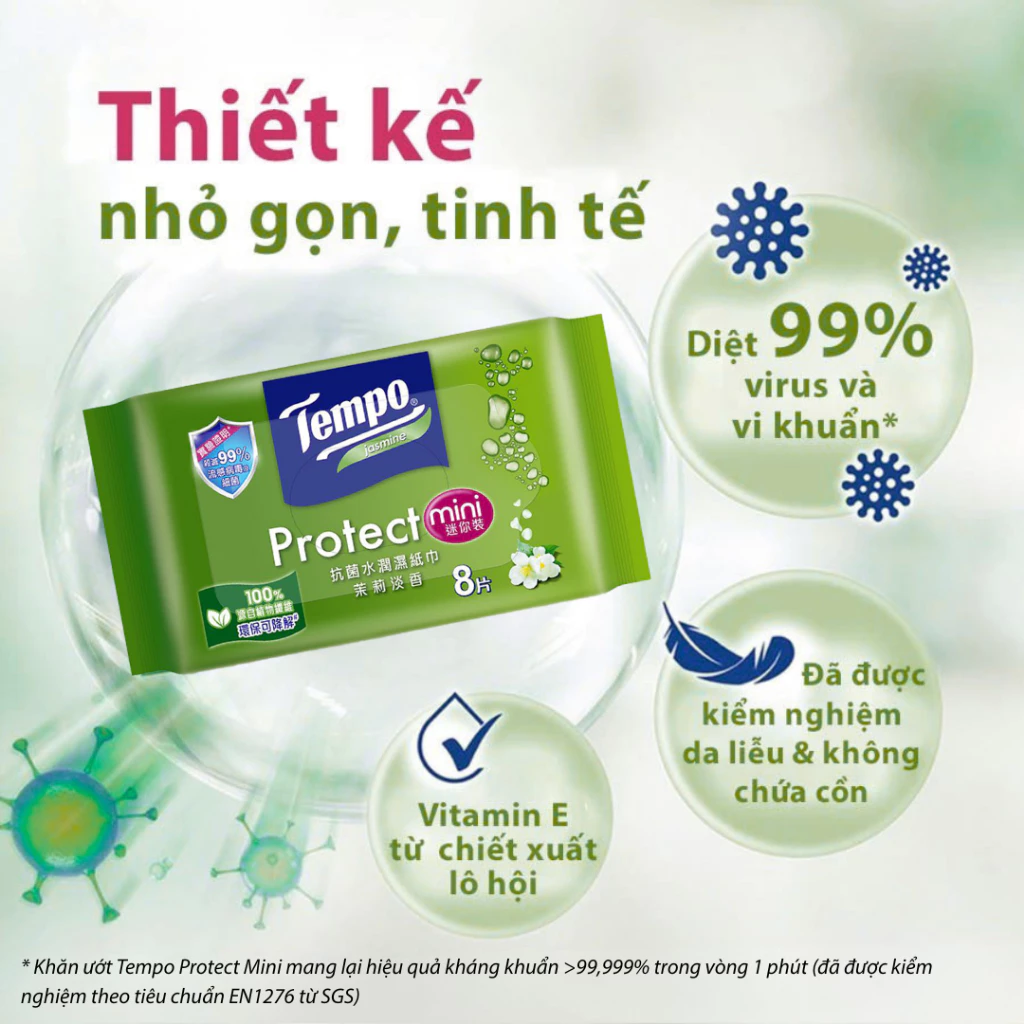  Khăn Uớt Mini Tempo Protect Ngăn Ngừa Vi Khuẩn Cao Cấp An Toàn 