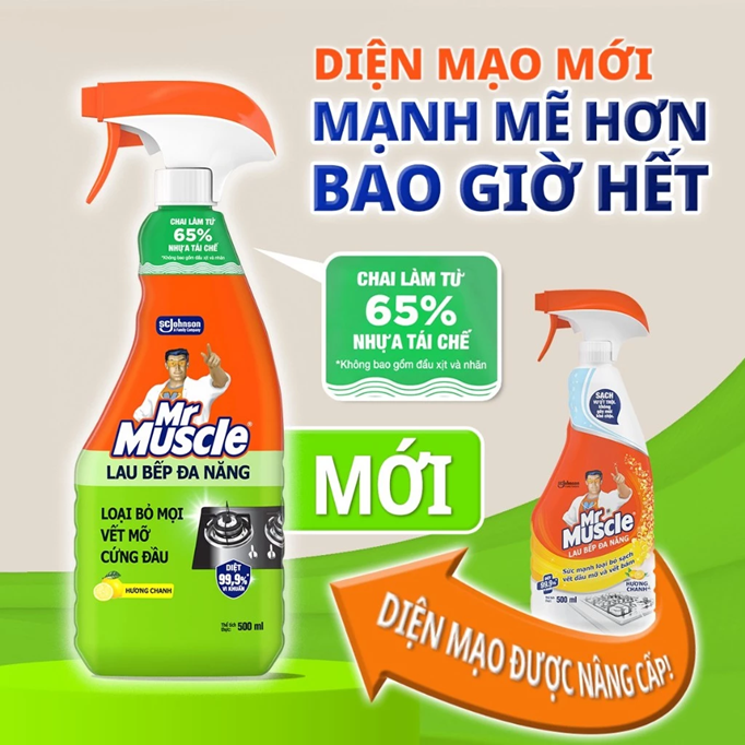  MR MUSCLE Nước Lau Bếp Đa Năng Hương Chanh Tẩy Sạch Vết Dầu Mỡ 500ml 