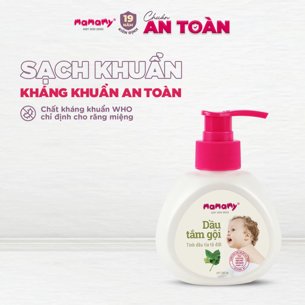  Dầu tắm gội cho bé Mamamy gốc thực vật thiên nhiên, dịu lành tinh dầu bưởi & tía tô 