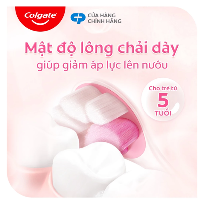  Bàn chải Colgate cho bé 5+ tuổi Fluffy Paw họa tiết thú cưng đáng yêu, lông chải siêu mềm 