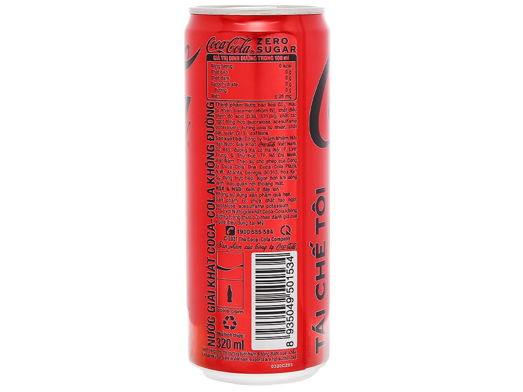  Nước Ngọt Giải Khát Không Đường Coca-Cola Zero 320ml/Lon 