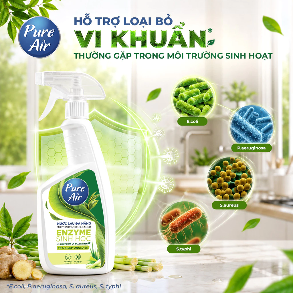  Nước Lau Đa Năng Enzyme Sinh Học Pure Air Chiết Xuất Lá Trà Lên Men Hỗ Trợ Làm Sạch Khử Mùi 460ml 