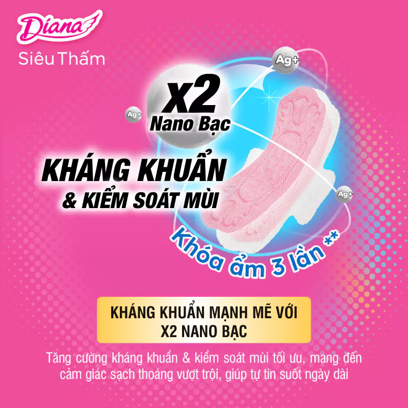  Băng vệ sinh Diana Siêu Thấm Siêu Mỏng Cánh 38 miếng/gói 