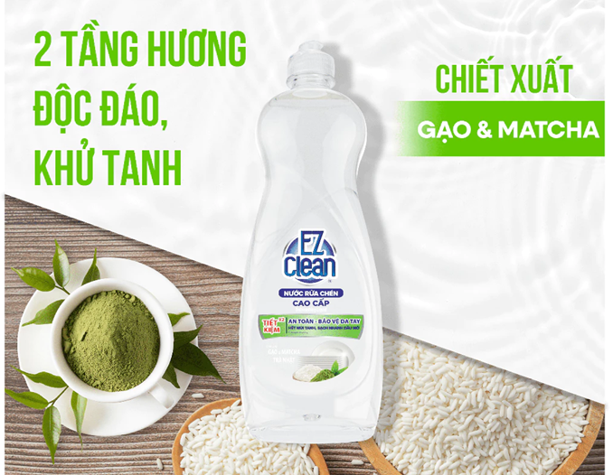  Nước Rửa Chén EZ Clean 800gr, sạch nhanh dầu mỡ, không phẩm màu, dịu nhẹ da tay, bổ sung vitamin E 