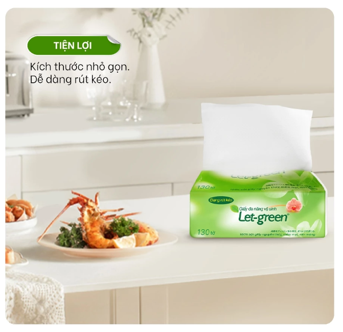  Khăn Giấy Vệ Sinh Đa Năng LET-GREEN 15*21cm, 130 Tờ 260 Lớp (Bột Giấy Nguyên Thủy Thấm Hút Tốt) 