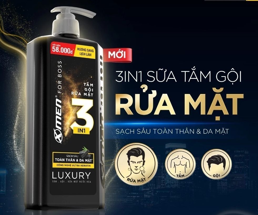  Tắm Gội Rửa Mặt XMen for Boss 3in1 Luxury 630g 350g / Tắm Gội Legend 630g / Intense 650g Hương Nước Hoa Châu Âu 