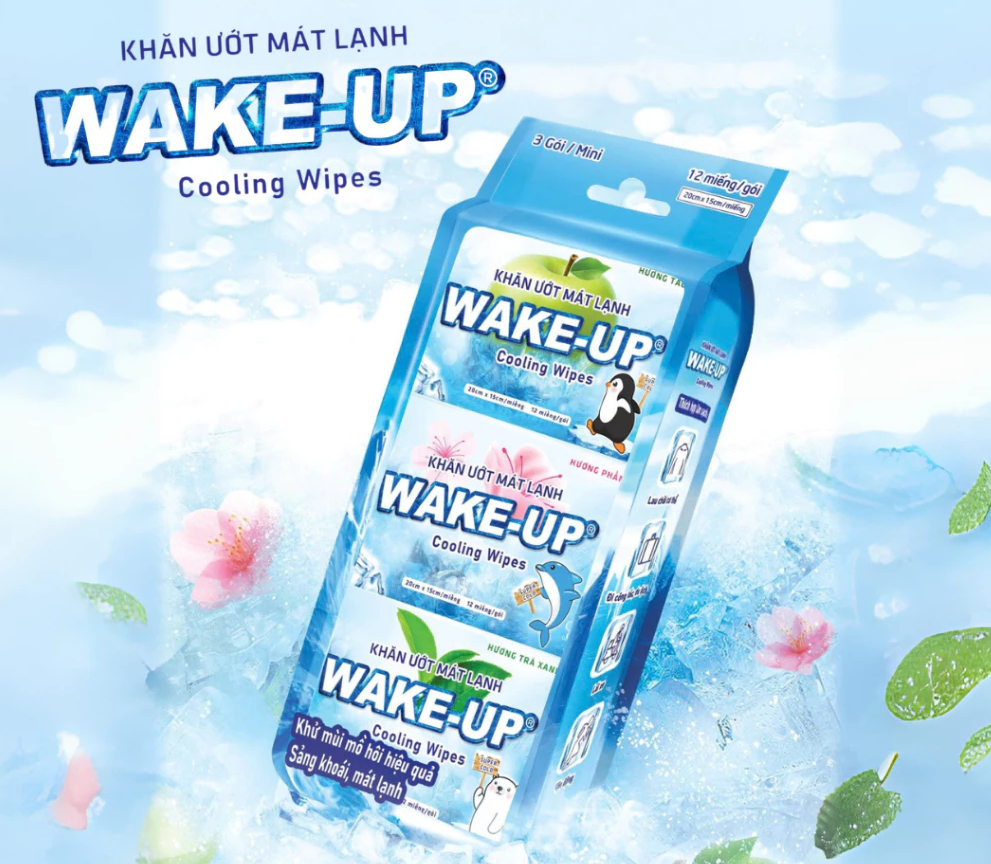  Khăn ướt mát lạnh Wake-up mini 12 miếng, lốc 3 gói Khử Mồ Hôi Hiệu Quả 