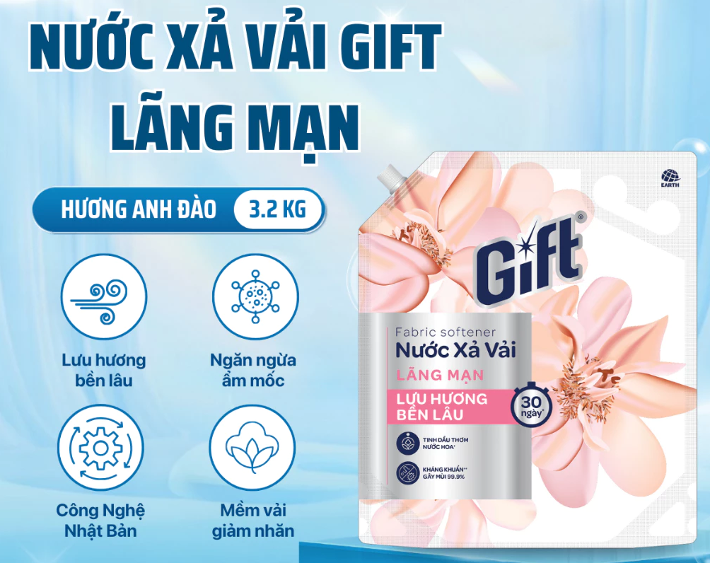  Nước Xả Vải Gift Kháng Khuẩn, Lưu Hương Thơm Bền Lâu 3.2kg 
