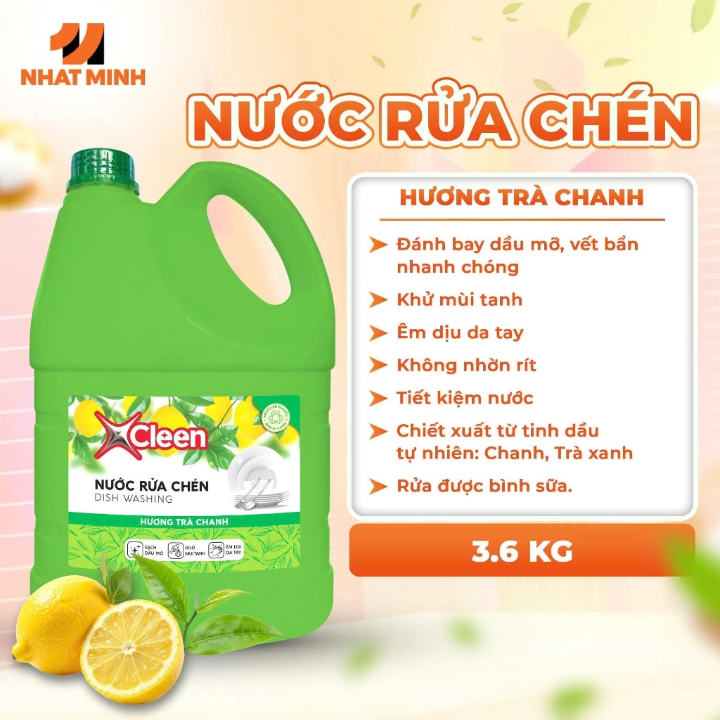  Nước rửa chén XCleen 400g/750g/3.6kg/9kg hương chanh, êm dịu da tay, khử mùi, sạch 