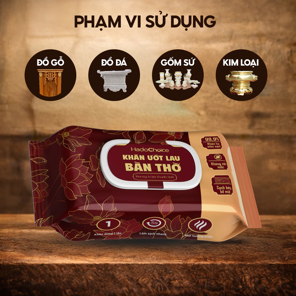  Khăn ướt lau bàn thờ gia tiên hương trầm sáng bóng bề mặt gỗ, Khăn lau bao sái bàn thờ 