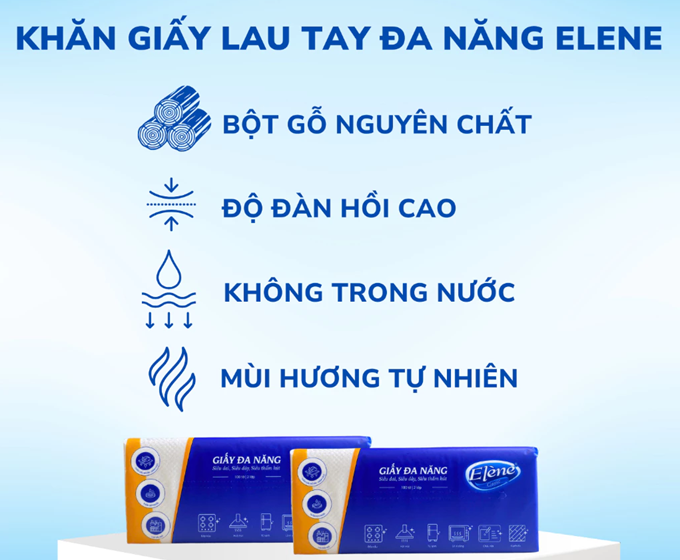  Khăn GIấy Lau Tay Đa Năng Rút Elene 100 Tờ 2 Lớp Thấm Hút Tốt, Tiện Lợi, An Toàn 