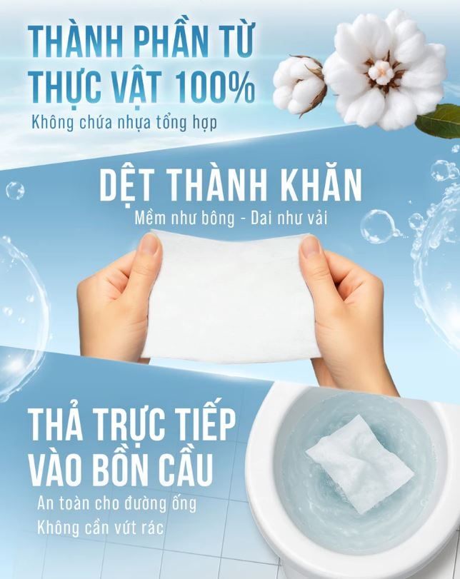  Khăn ướt đi toilet có thể xả trong bồn cầu Flushable EcoWipes Hộp 40 gói (gói 1 tờ) 