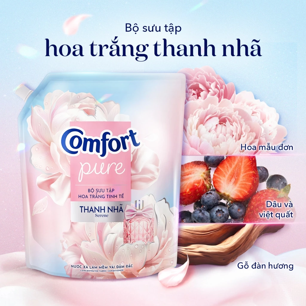  Nước Xả Vải Comfort Hoa Trắng Thanh Nhã Túi 1.7-3.6L 