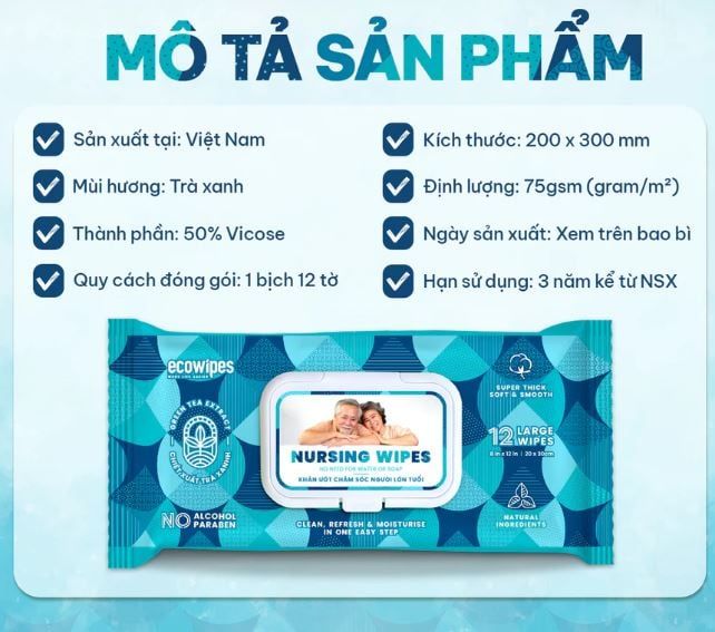  Khăn ướt lau cơ thể Nursing Wipes gói 12 hương trà xanh 