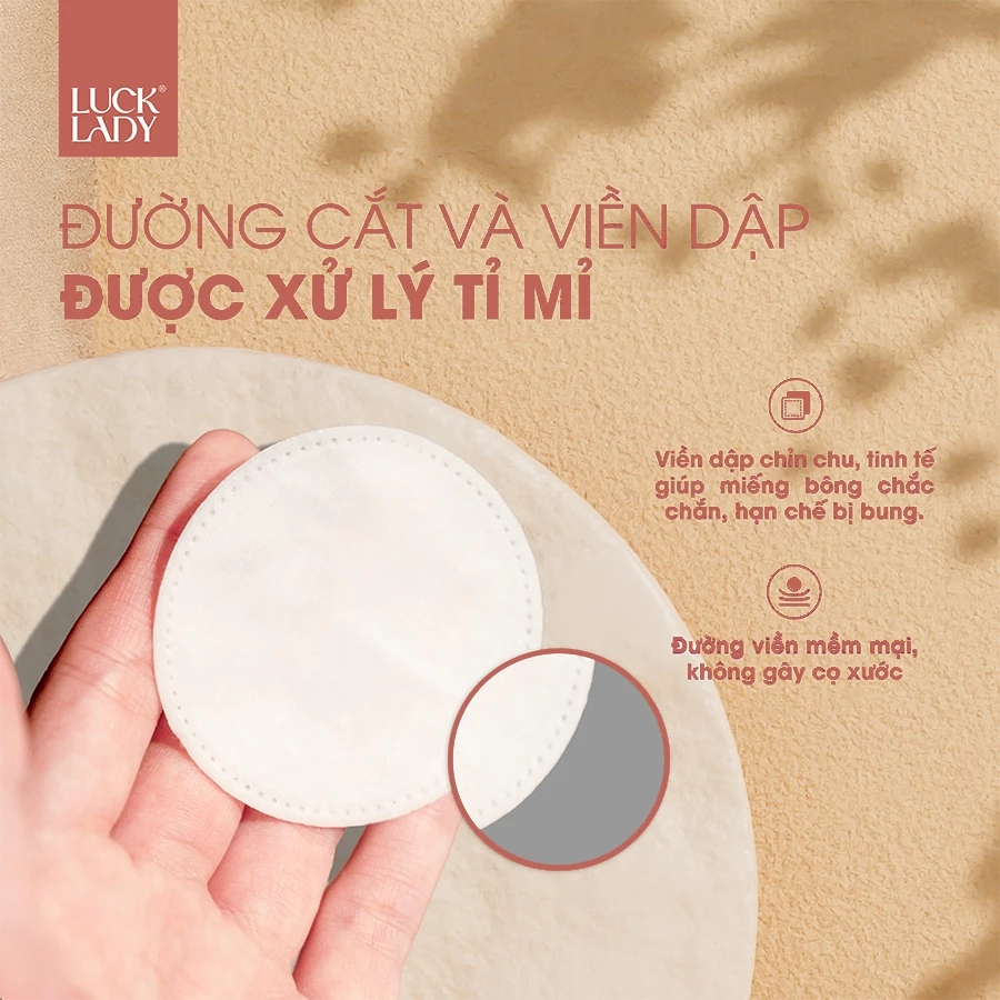  Bông tẩy trang Luck Lady dạng túi rút 120 miếng, kích thước bông 58mm, mềm mịn, làm sạch da, an toàn cho da 