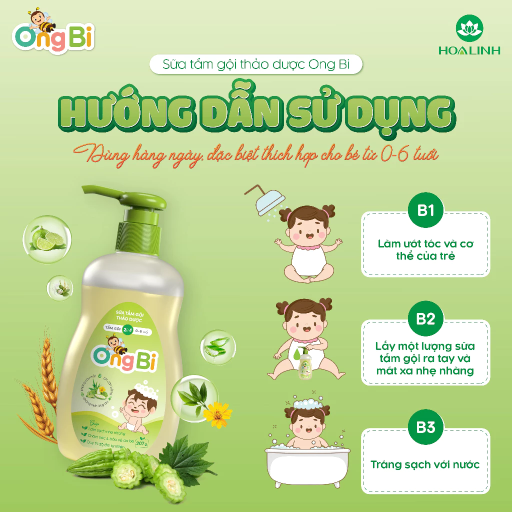  Sữa tắm gội thảo dược Ong Bi 207g KM 41g 