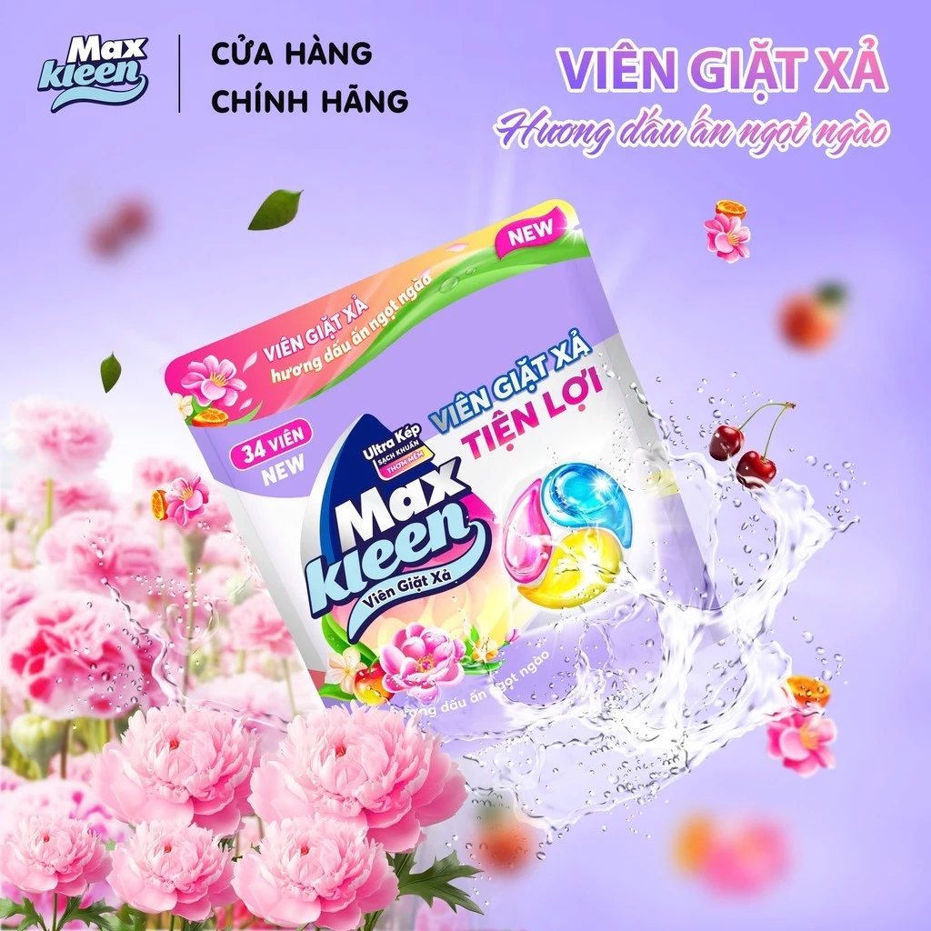  Túi Viên Giặt Xả MaxKleen Hương Dấu Ấn Ngọt Ngào 34 viên 