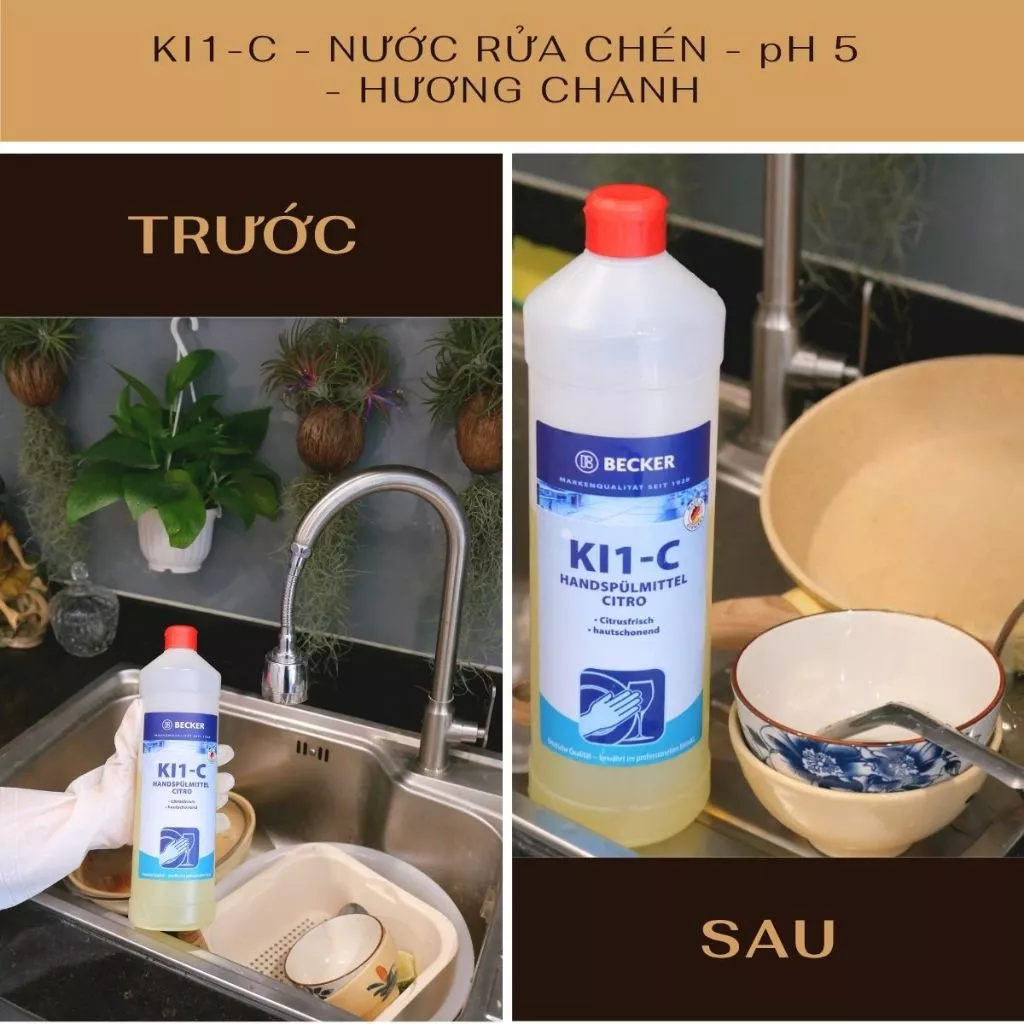  Nước rửa chén hương chanh Becker KI1-C - pH 5 - Dịu nhẹ da tay, tiết kiệm nước (Nhập khẩu Đức) 