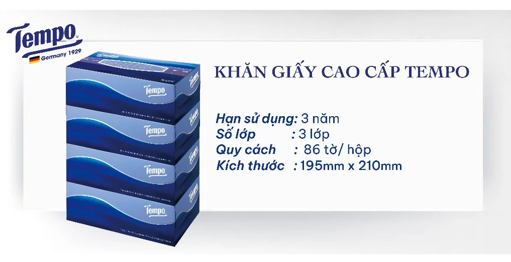  Khăn Giấy Rút Cao Cấp Tempo - 3 Lớp Bền Dai, không kích ứng da - Thương hiệu Đức - An Toàn Cho Da 