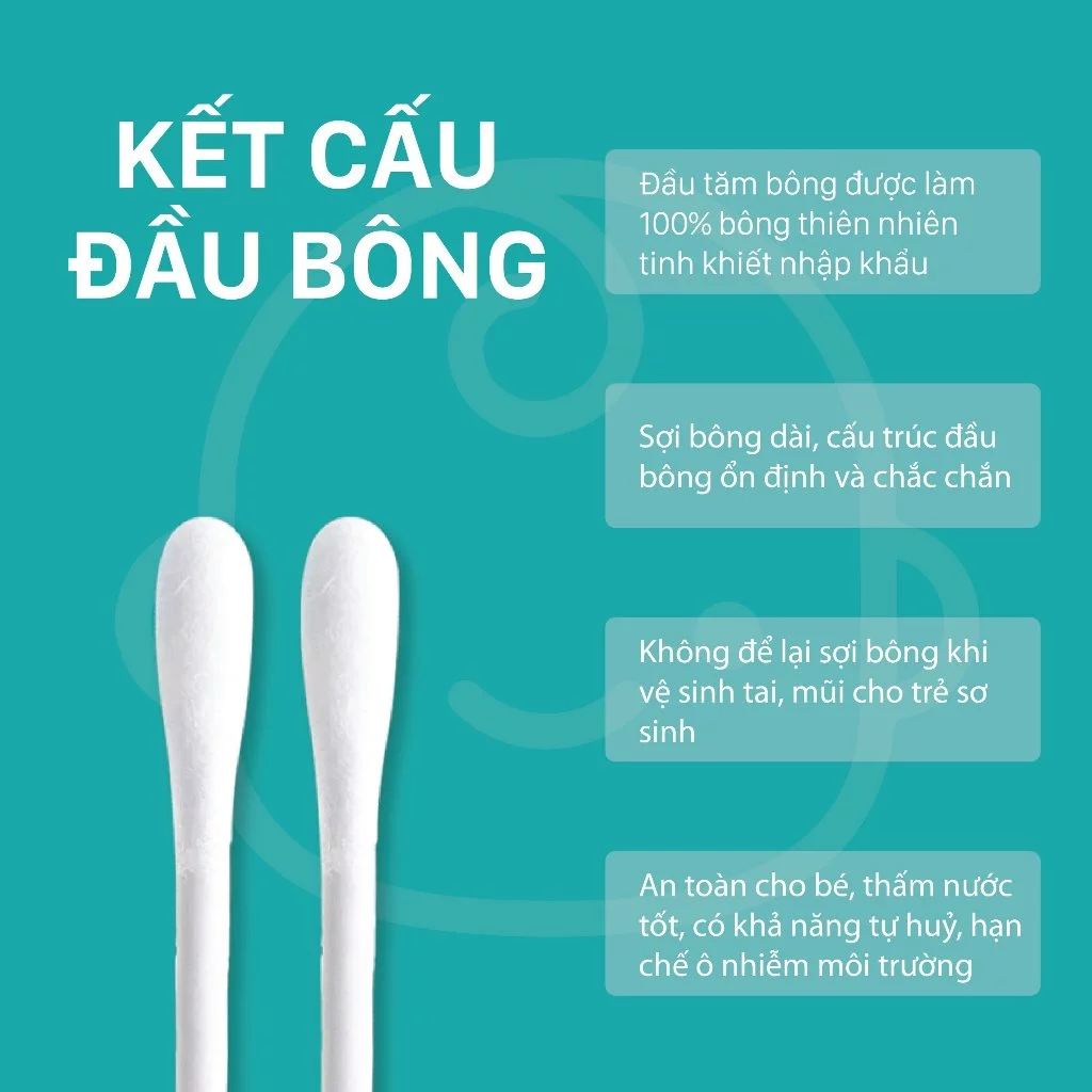 Tăm Bông Trẻ Sơ Sinh Niva BZP1 200 Que Thân Giấy, 100% Bông Tự Nhiên An Toàn 