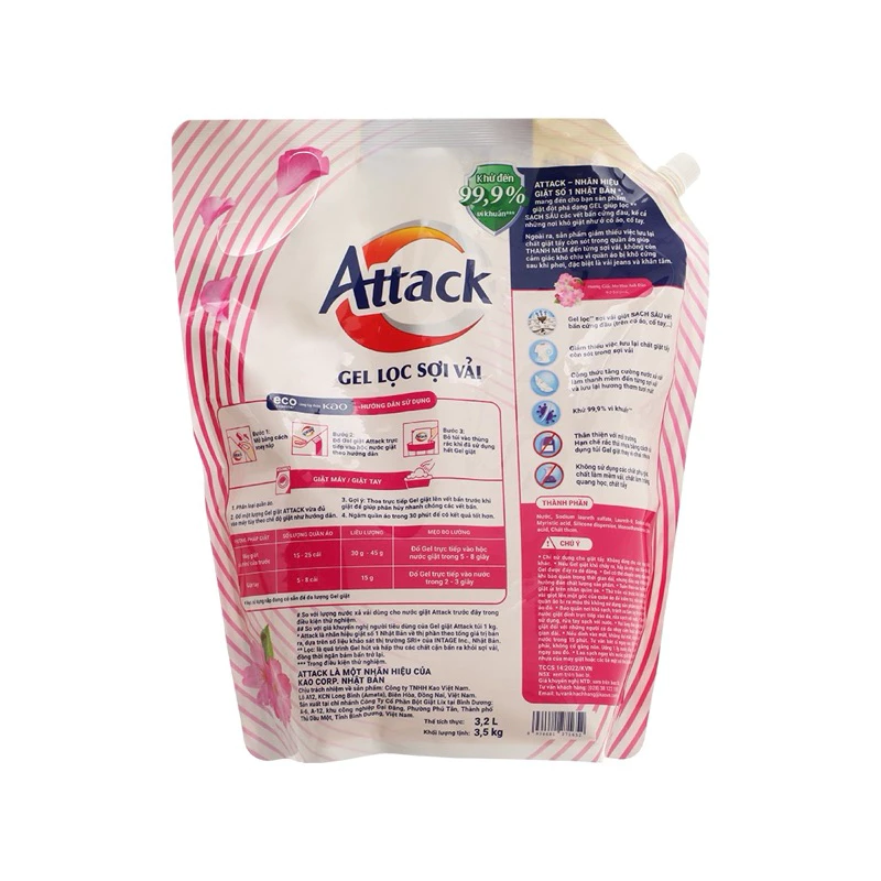  Nước giặt gel Attack hương anh đào/ thiên nhiên/ trái cây túi 3.5kg 
