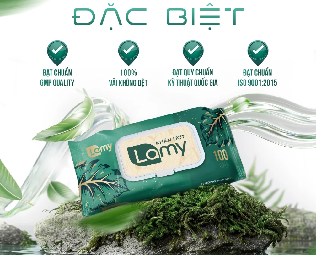  Khăn ướt Lamy gói 100 tờ không mùi không cồn không parabens cao cấp an toàn dành cho bé 