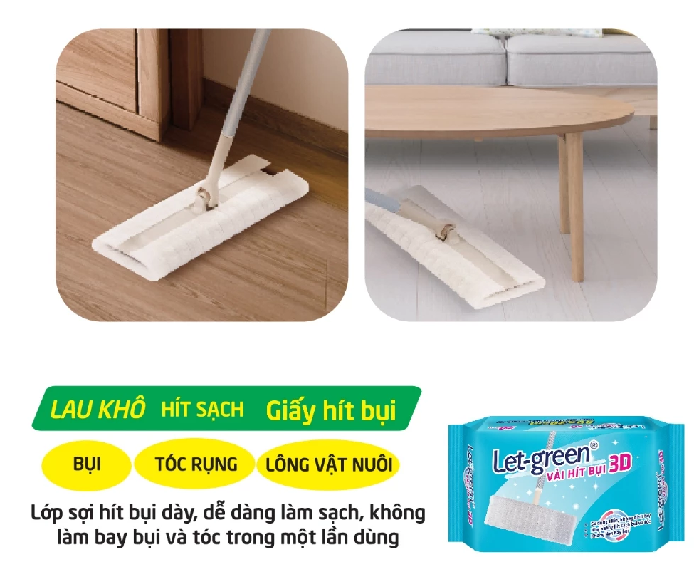  Khăn Giấy Hít Bụi 3D LET-GREEN - Hít Sạch Bụi Mịn, Tóc, Lông Thú Cưng, 20 Miếng/Bao 