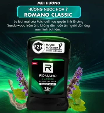 Sáp ngăn mùi cho nam Romano 50g - Khử mùi 72H, lưu hương Ý dài lâu 