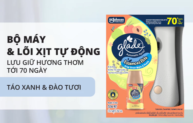  Bộ Máy & Lõi Xịt Thơm Phòng Tự Động GLADE Lưu Hương Tự Nhiên Đến 70 ngày 252ml 