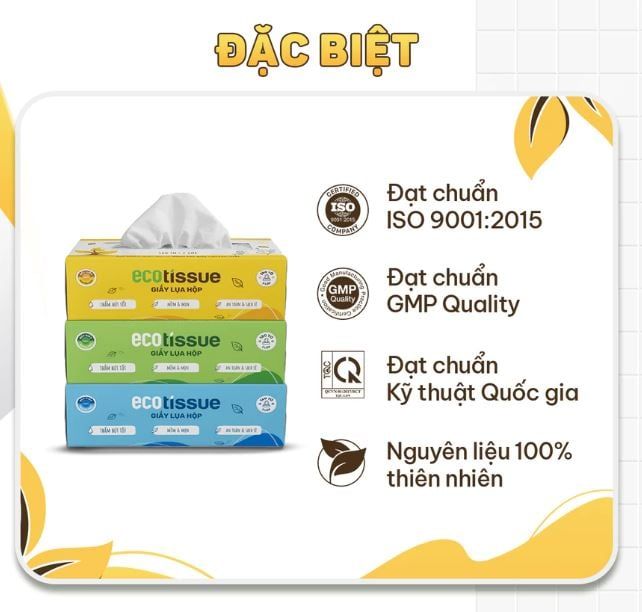  Hộp khăn giấy rút hộp giấy ăn 3 màu cao cấp EcoWipes 180 tờ không bụi vụn 