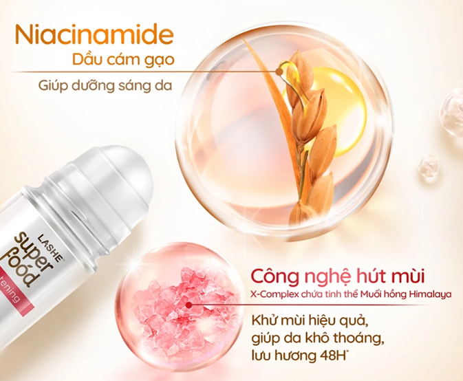  Lăn Hút Mùi LASHE SUPERFOOD Dưỡng Sáng Da / Se Khít Lỗ Chân Lông / Dưỡng Sáng & Kháng Ố 50ML 