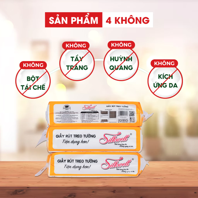  Khăn giấy rút đáy Silkwell 450g 2 lớp làm từ bột gỗ nguyên chất không tẩy trắng 