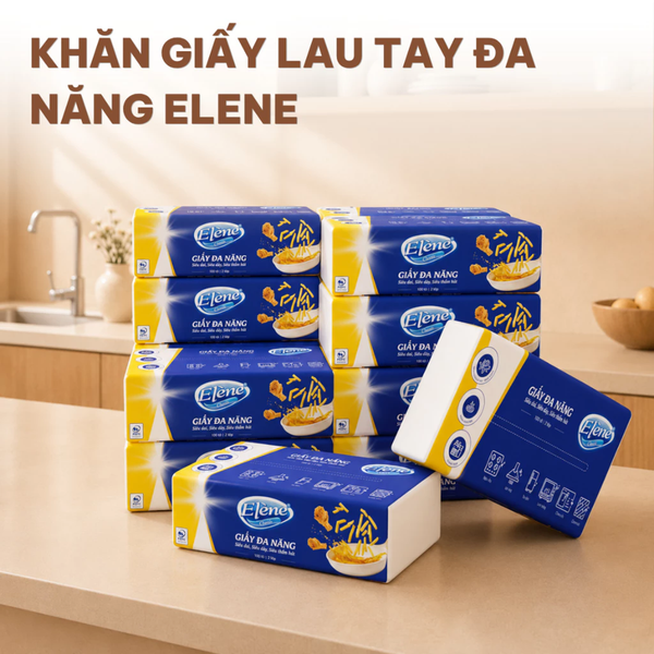  Khăn GIấy Lau Tay Đa Năng Rút Elene 100 Tờ 2 Lớp Thấm Hút Tốt, Tiện Lợi, An Toàn 