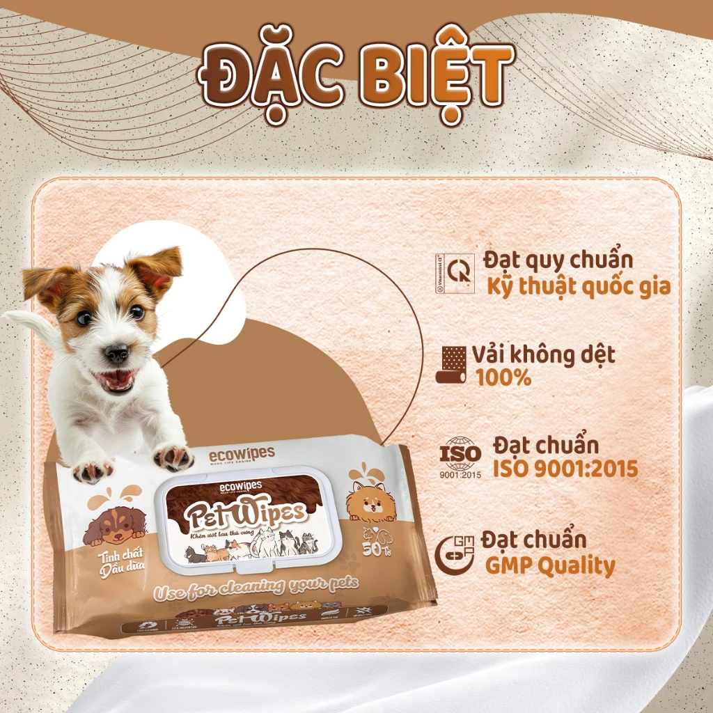  Khăn ướt vệ sinh thú cưng Pet EcoWipes gói 50 tờ hương tự nhiên 