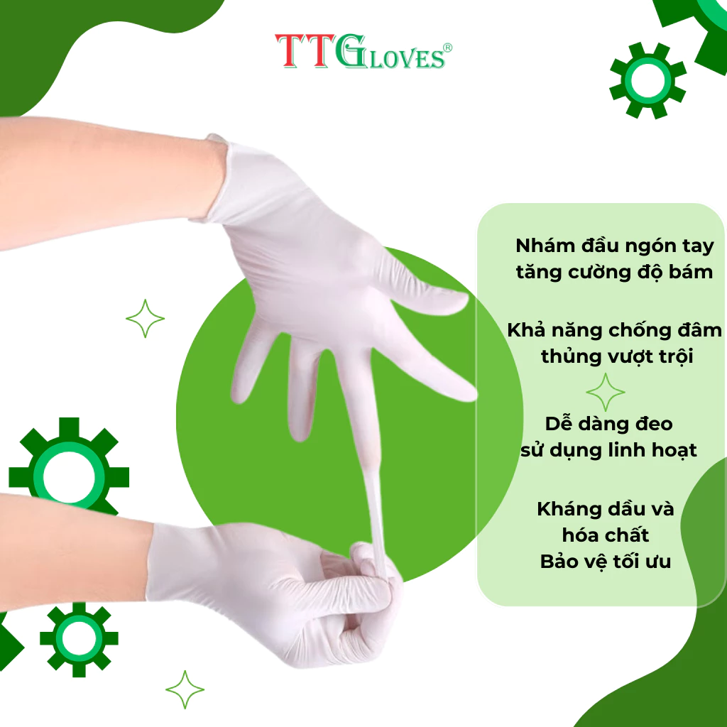  Găng Tay Cao Su Y Tế TTGLOVES Không Bột Nitrile Màu Trắng Siêu Bền 4.5gr (Hộp 100 Chiếc) 