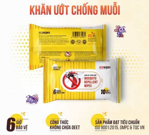  Khăn giấy ướt chống muỗi Ecowipes – Mosquito Repellent Wipes 10 tờ/gói 