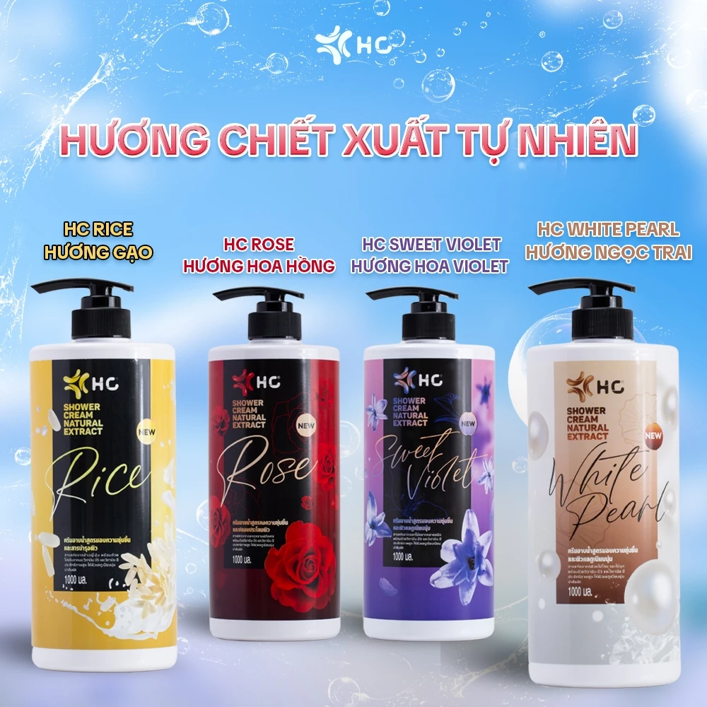  Sữa Tắm Dưỡng Trắng HC - Dưỡng Ẩm Sâu, Sáng Da Tự Nhiên, Lưu Hương Lâu, Nhiều Mùi Hương - 1000ml 