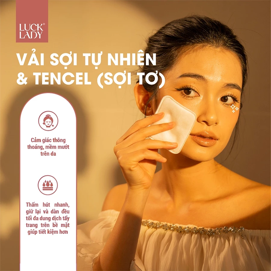  Túi bông tẩy trang Luck Lady cao cấp dạng túi rút nhỏ gọn mang đi du lịch 50 miếng/túi, kích thước bông 7x7,5cm 