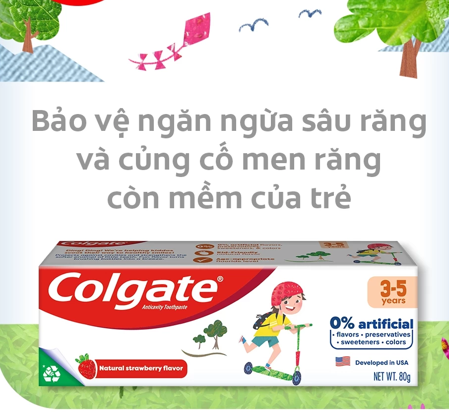 Kem đánh răng Colgate Kid Free From cho bé 3-5 tuổi không chất bảo quản 80g 
