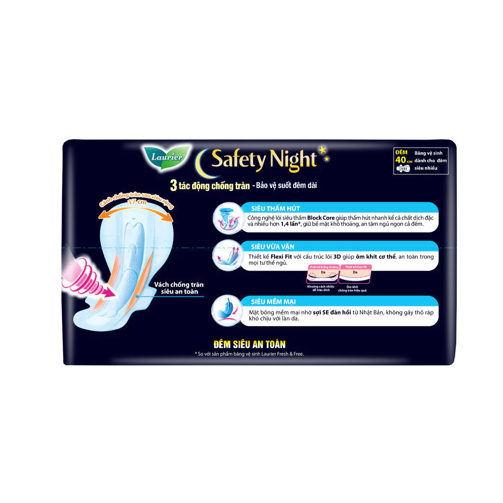  Băng vệ sinh Laurier Safety Night Đêm Siêu An Toàn 40cm 4 miếng 