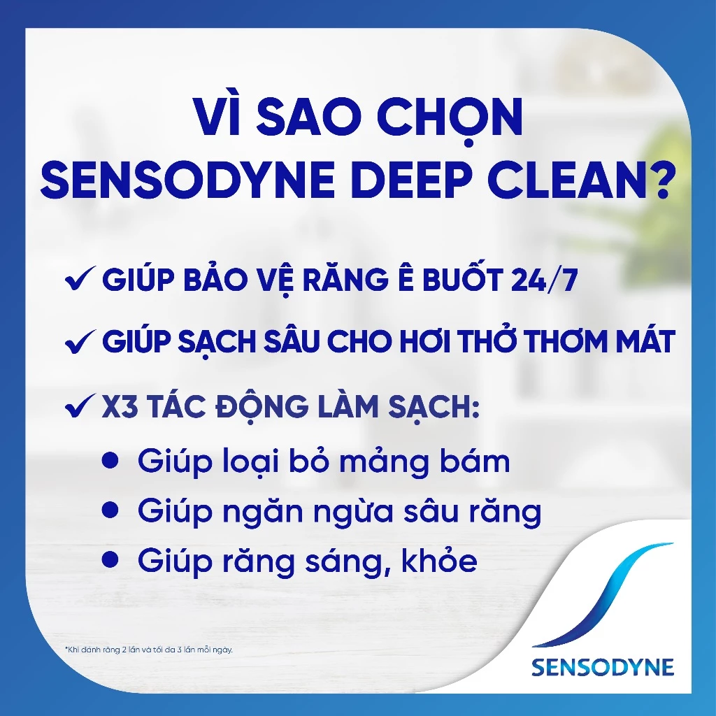  Kem đánh răng SENSODYNE Deep Clean 160g giúp giảm ê buốt hiệu quả, sạch sâu cho hơi thở thơm mát 