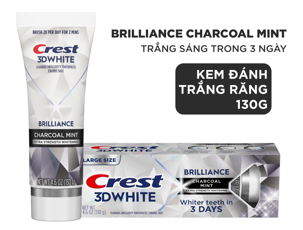  Kem đánh răng Crest 3D White Brilliance Trắng Sáng Vượt Trội 130g - Mỹ 