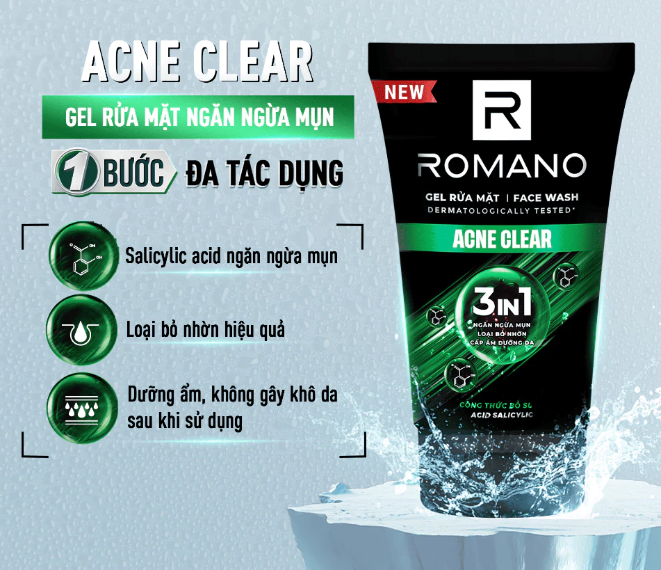  Sữa rửa mặt Romano đa tác dụng dành cho nam giới 100g: Cấp ẩm, Loại bỏ nhờn, Sáng da/Ngừa mụn/Làm sạch sâu 