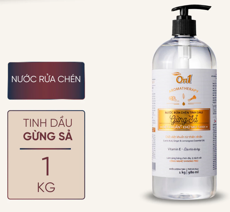  Nước rửa chén On1 tinh dầu gừng cam/gừng sả 500g-1Kg rửa bát đánh bay dầu mỡ bảo vệ da tay 